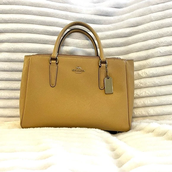 Coach Surrey Leather Satchel in Camel/Tan - Picture 1 of 8